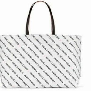 Victoria’s Secret Bag Weekender Type Tote White Black Logo Pink Hearts
